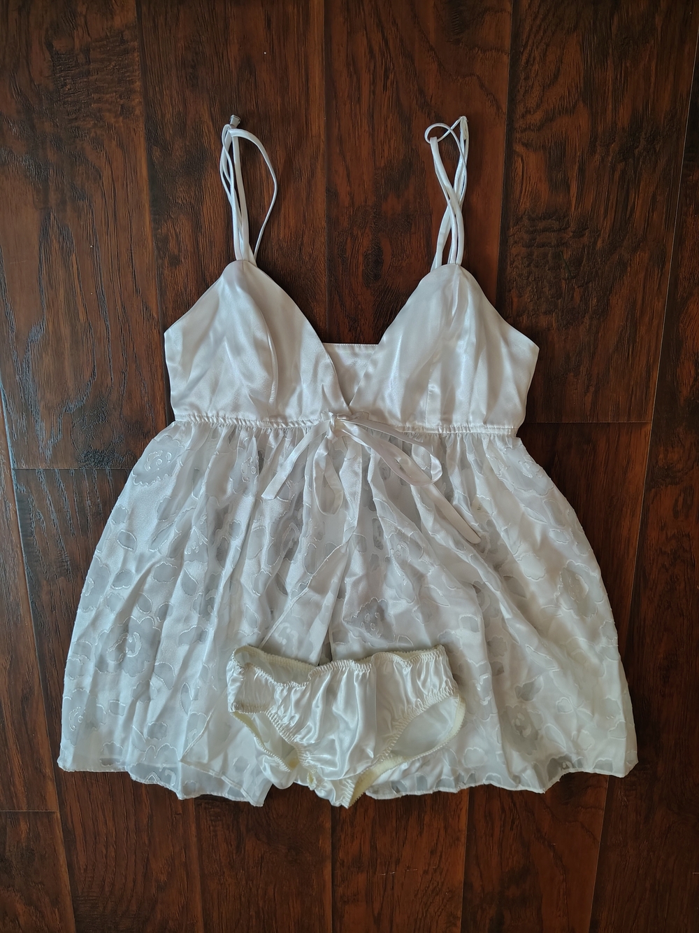 White Satin & Lace Babydoll Nightdress with Matching Briefs